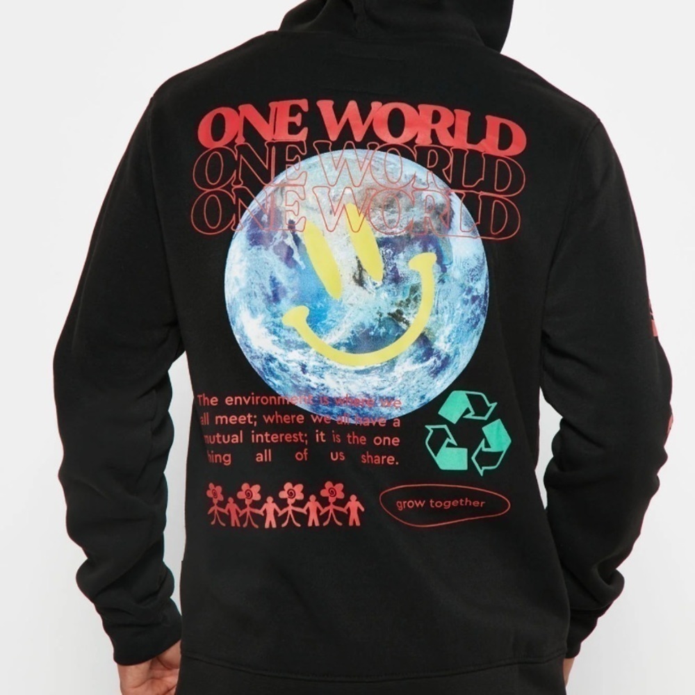 Fashion, nova men one world hoodie, black size L